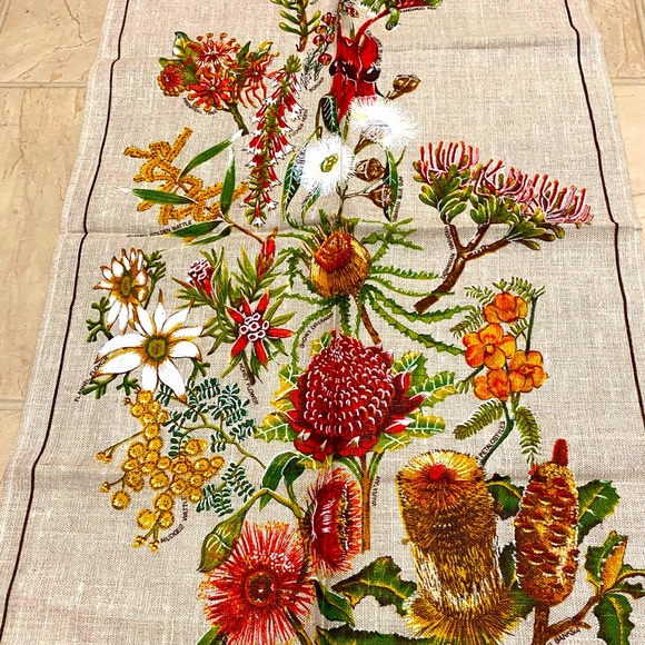 “Australian Wildflowers” Kitchen Tea Dish Towel ~Pure Linen, HandPrinted EUC - Picture 5 of 10